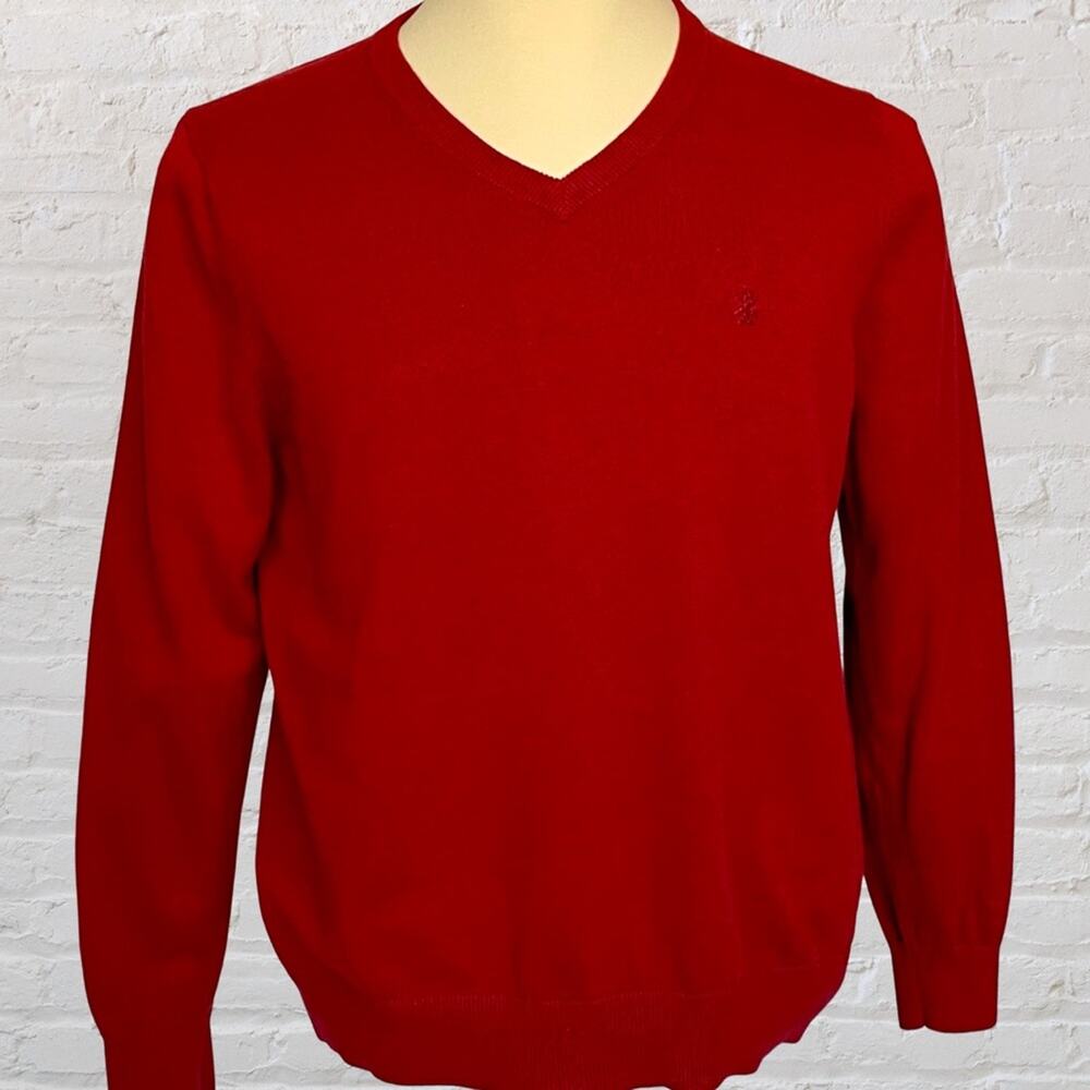 Izod Men’s Red V-Neck Sweater M | Classic Preppy Cotton Knit Gift Idea